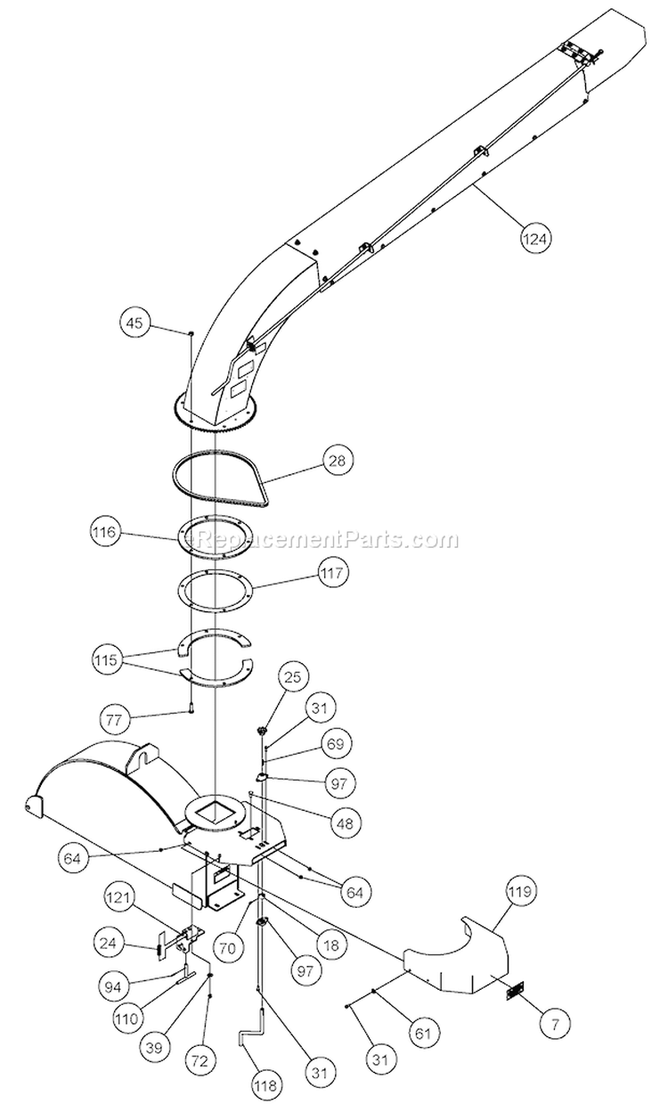 DischargeáChuteáRotoráAssembly Diagram and Parts List for CH123DH 7812086 Bear Cat Chipper Shredder